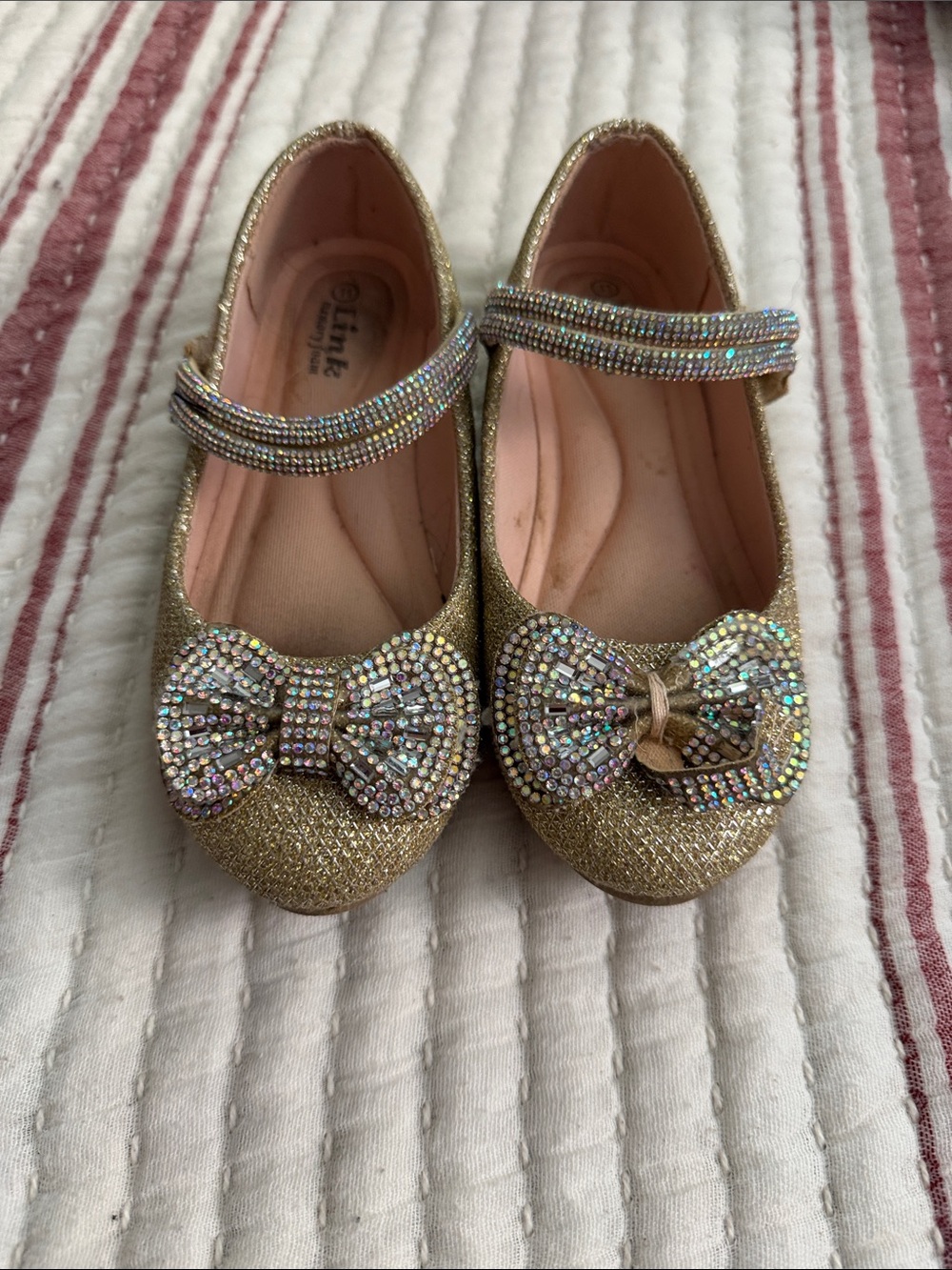 Glitter Bow Kids Shoes - Gold